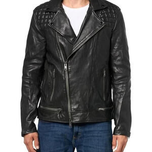 New, AllSaints Conroy Leather Biker Jacket in Black Sz M #SJ2089